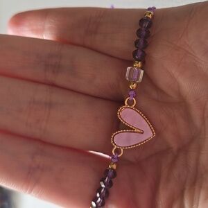 Heart With Beads Adjustable Bracelet. B003